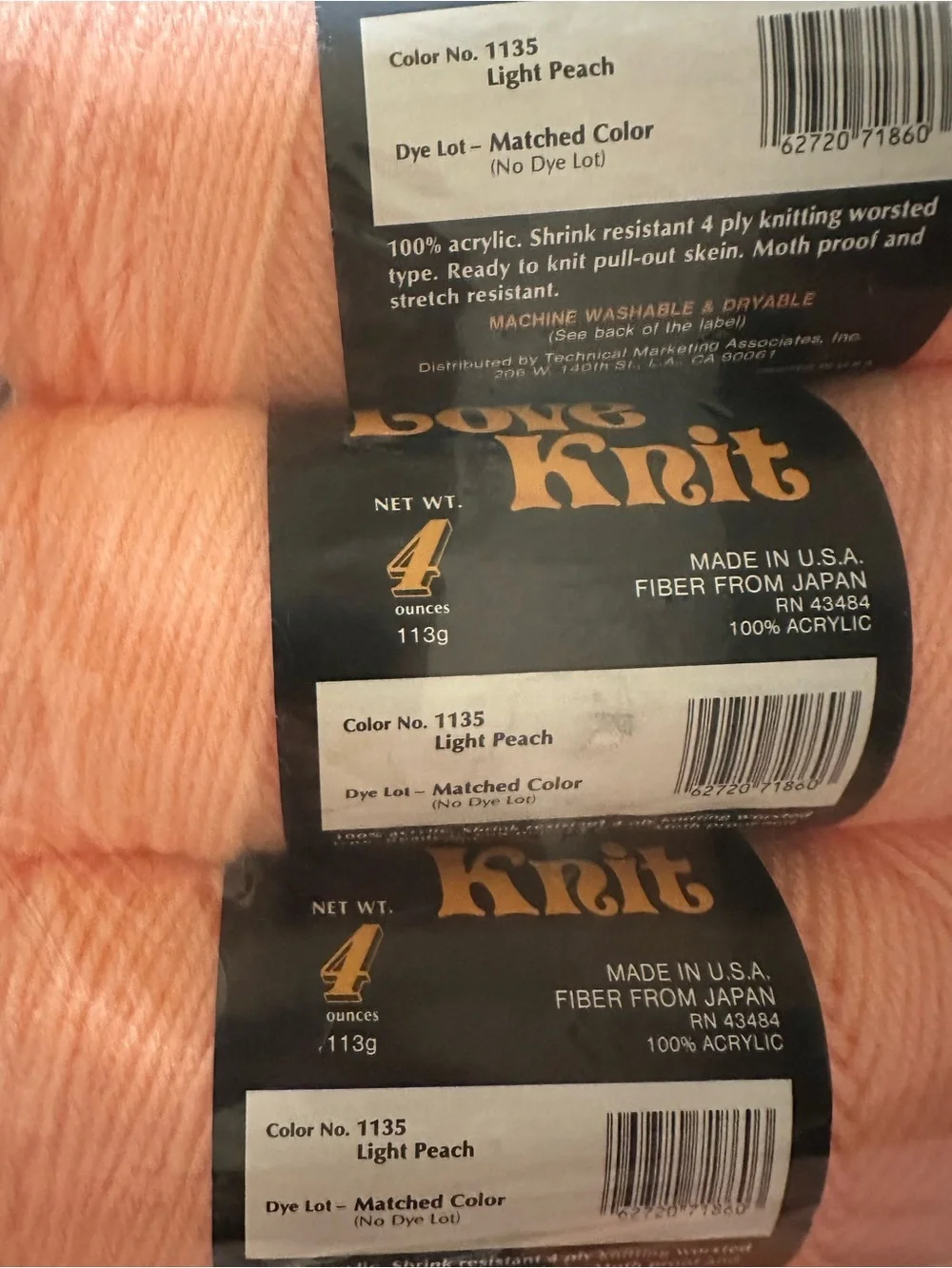 Lot of 12 Vintage Vonnel Love Knit Luxury Yarn Light Peach Color
